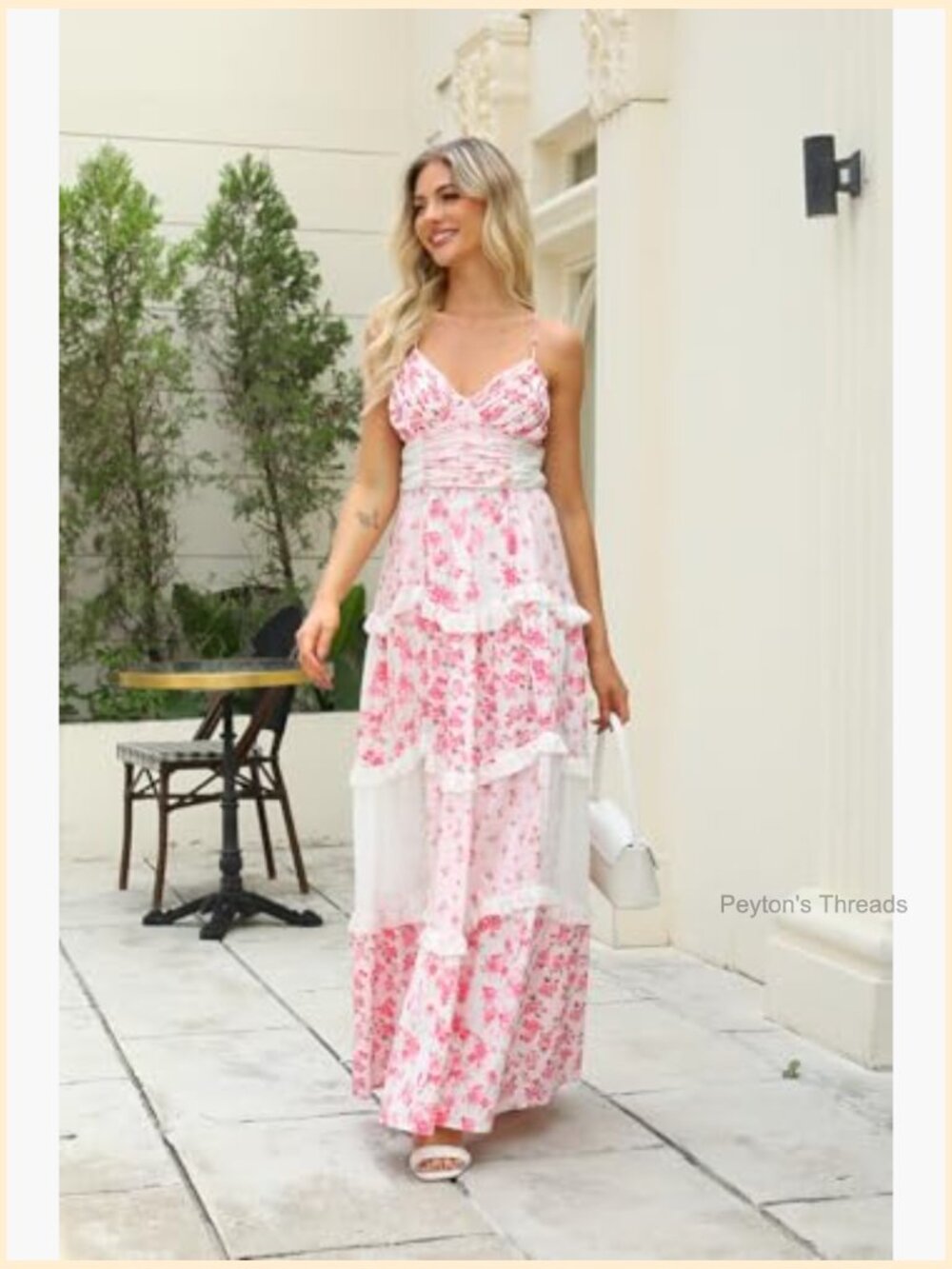Boho Floral Maxi Dress Spaghetti Strap V-Neck Patchwork Flowy Summer Fall - Picture 7 of 7
